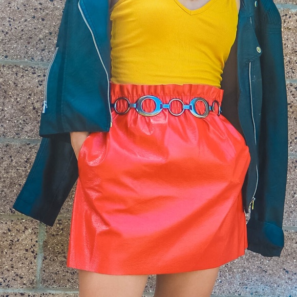 Zara Knitwear Red Faux Leather Mini Skirt - Picture 2 of 4